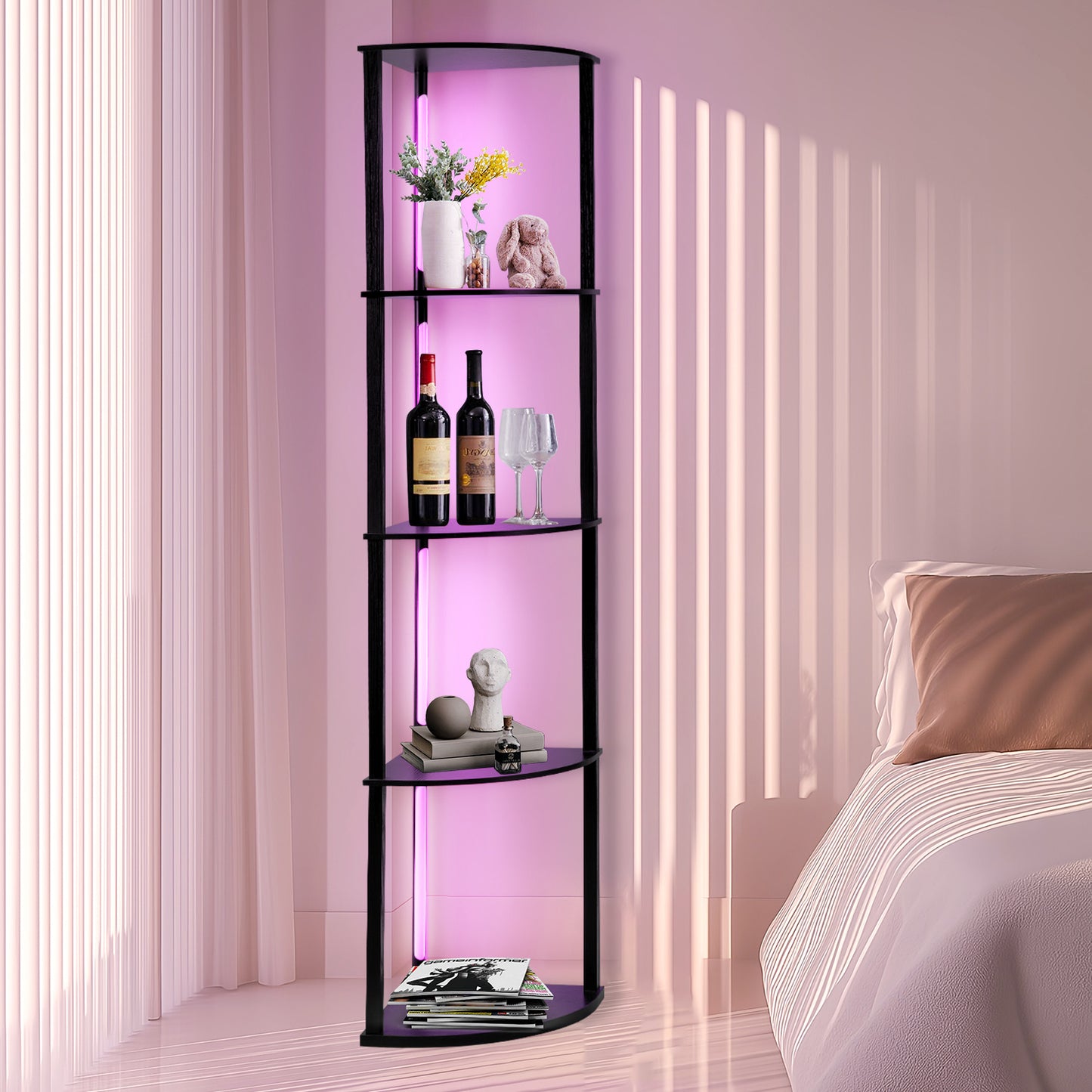 Hebitod LED Floor Lamp RGB with 3 Layers Wooden Shelves