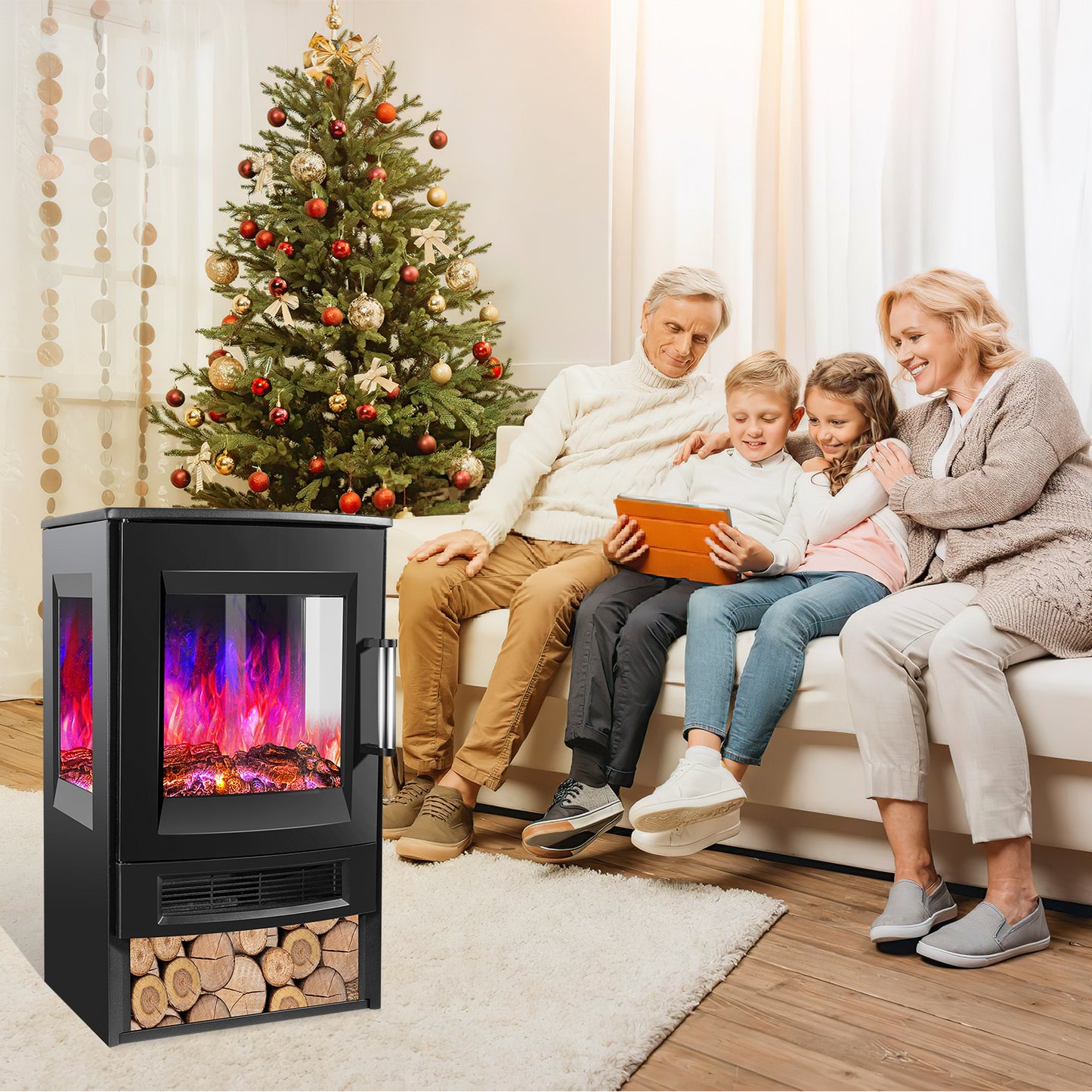 Hebitod Electric Fireplace with heating 900W/1800W WiFi remote control