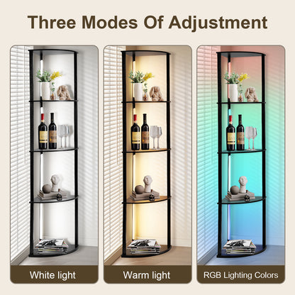 Hebitod LED Floor Lamp RGB with 3 Layers Wooden Shelves