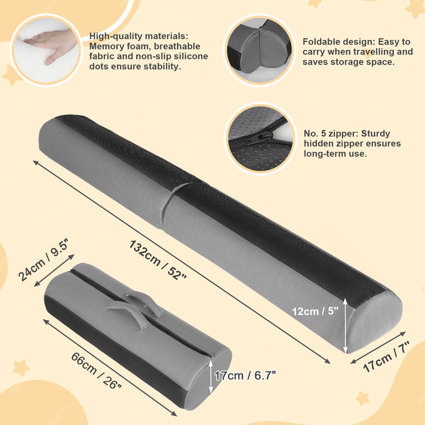 Hebitod Bed Rail Baby Fall Protection Foldable Foam 132x17x12 cm