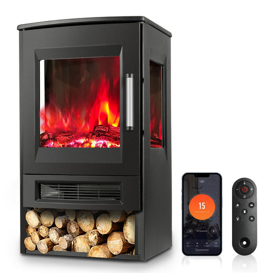 Hebitod Electric Fireplace with heating 900W/1800W WiFi remote control