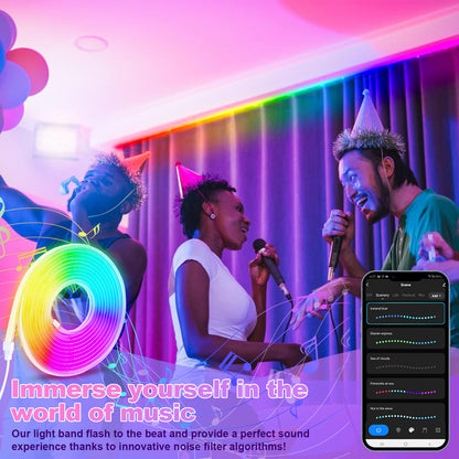 Hebitod LED Strip Neon Strip RGBIC 3m with Remote Control, APP