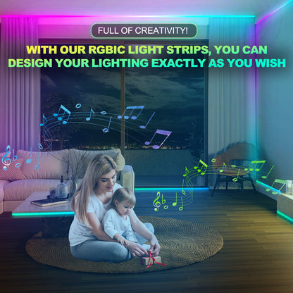 Hebitod LED Strip Neon Strip RGBIC 3m with Remote Control, APP