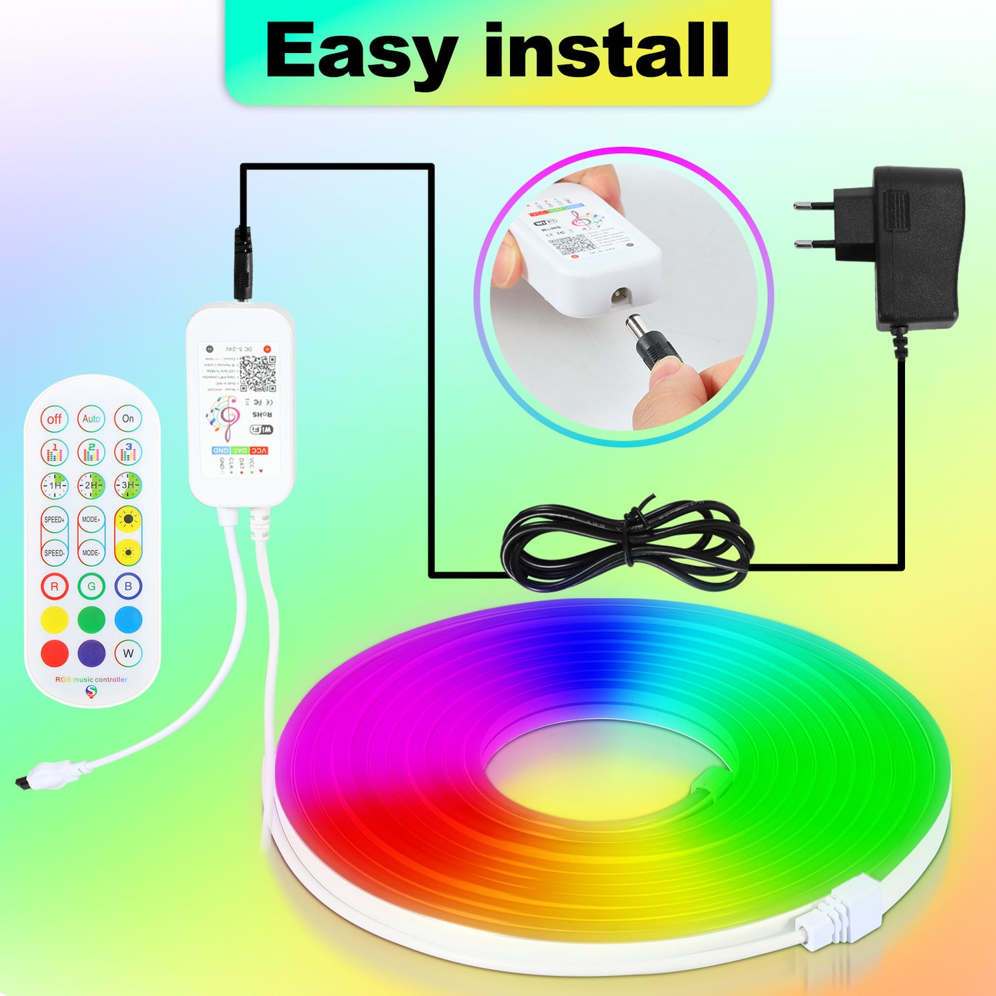 Hebitod LED Strip Neon Strip RGBIC 3m with Remote Control, APP