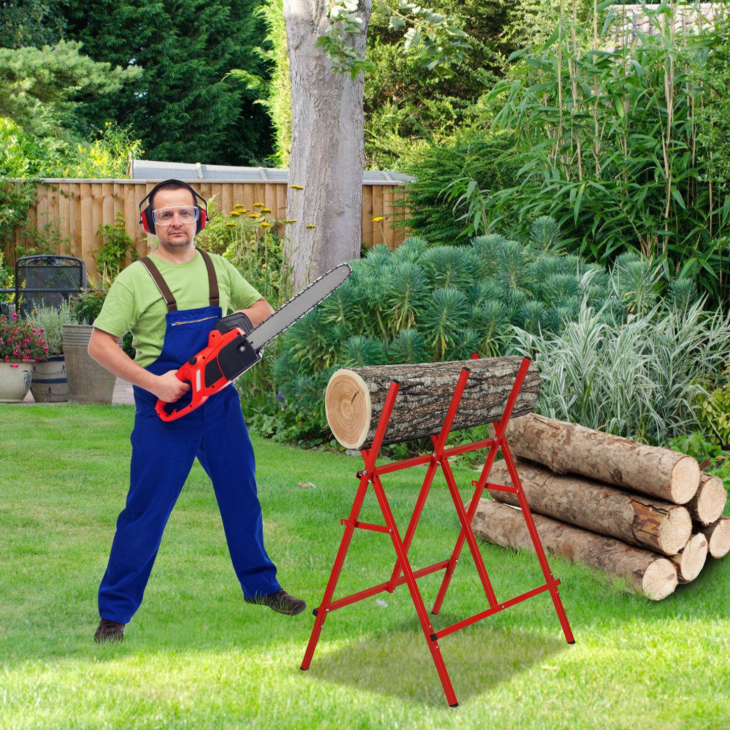 Hebitod Steel Log Sawhorse Folding up to 100 kg for Chainsaw & Handsaw