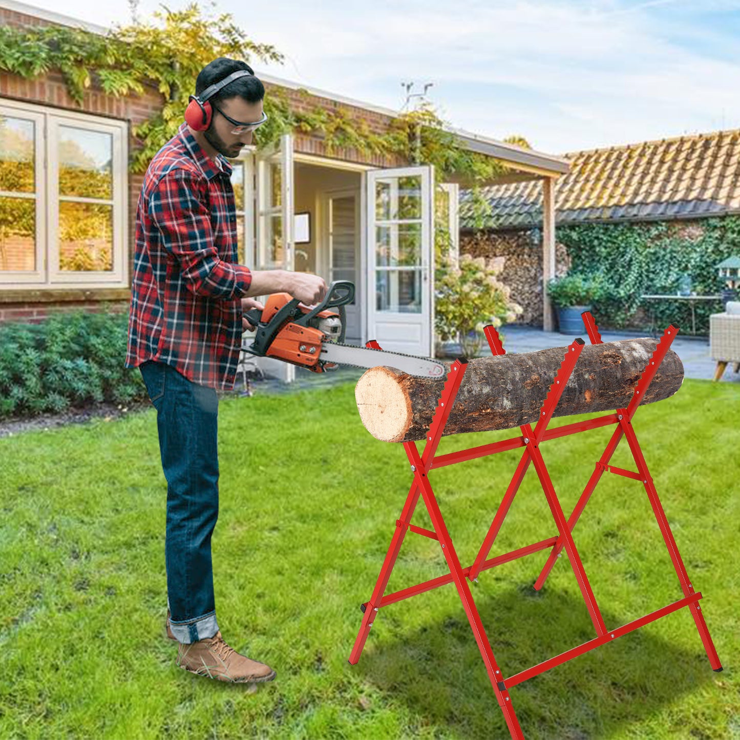 Hebitod Steel Log Sawhorse Folding up to 100 kg for Chainsaw & Handsaw