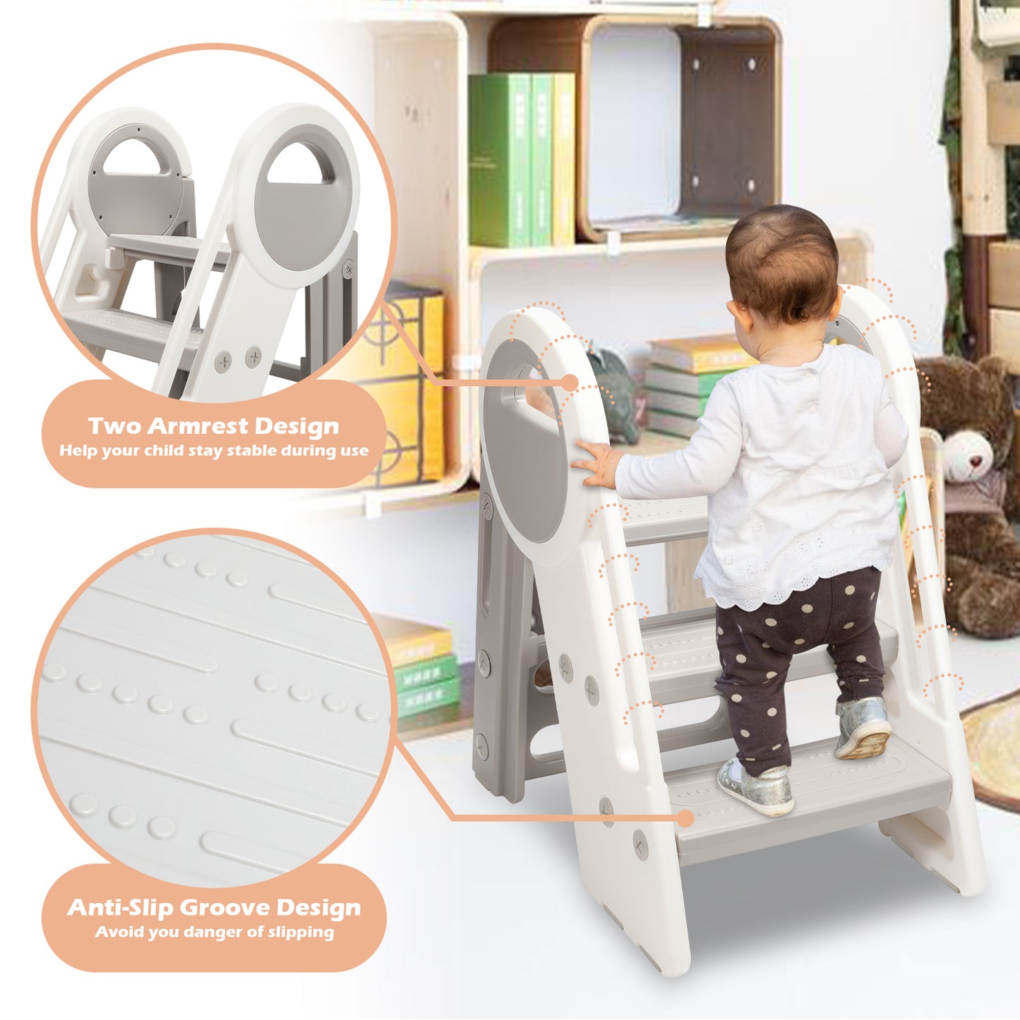 Hebitod Step Stool for Kids 3 Step Adjustable with Handles