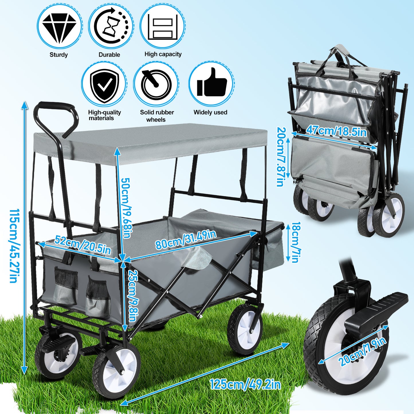 Hebitod Trolley Cart Wagon Cart Folding With Canopy Camping