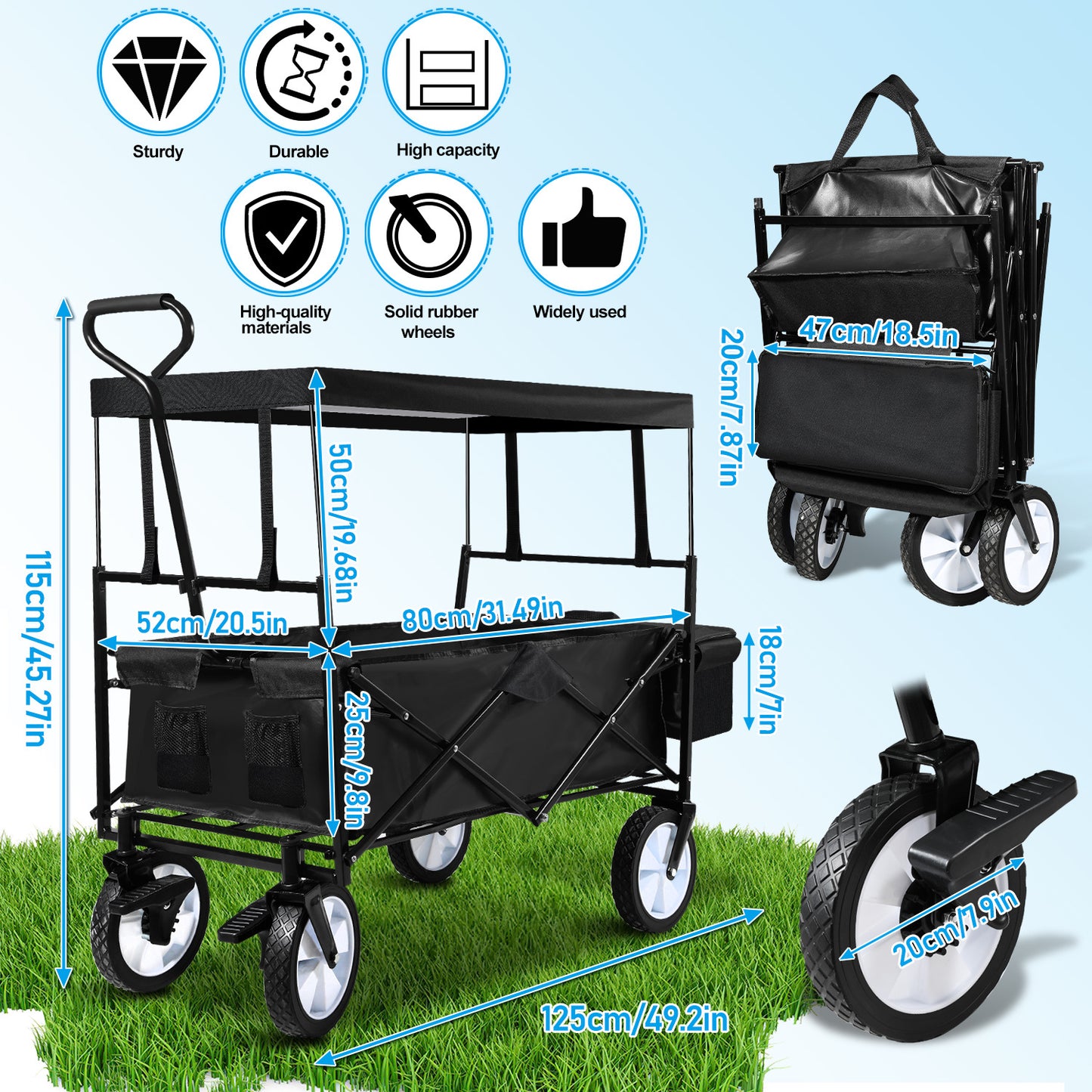 Hebitod Trolley Cart Wagon Cart Folding With Canopy Camping